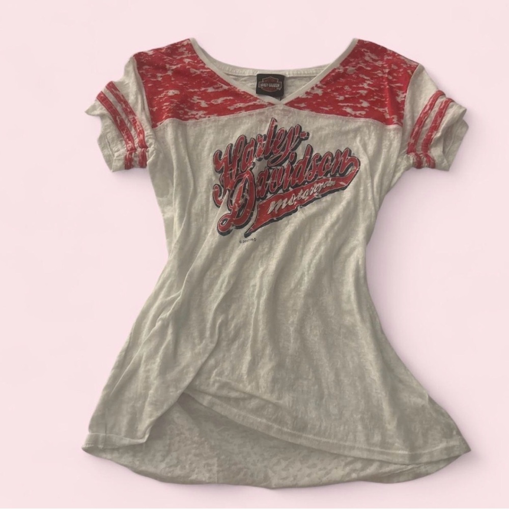 Harley-Davidson Red and Cream Short Sleeve Tee